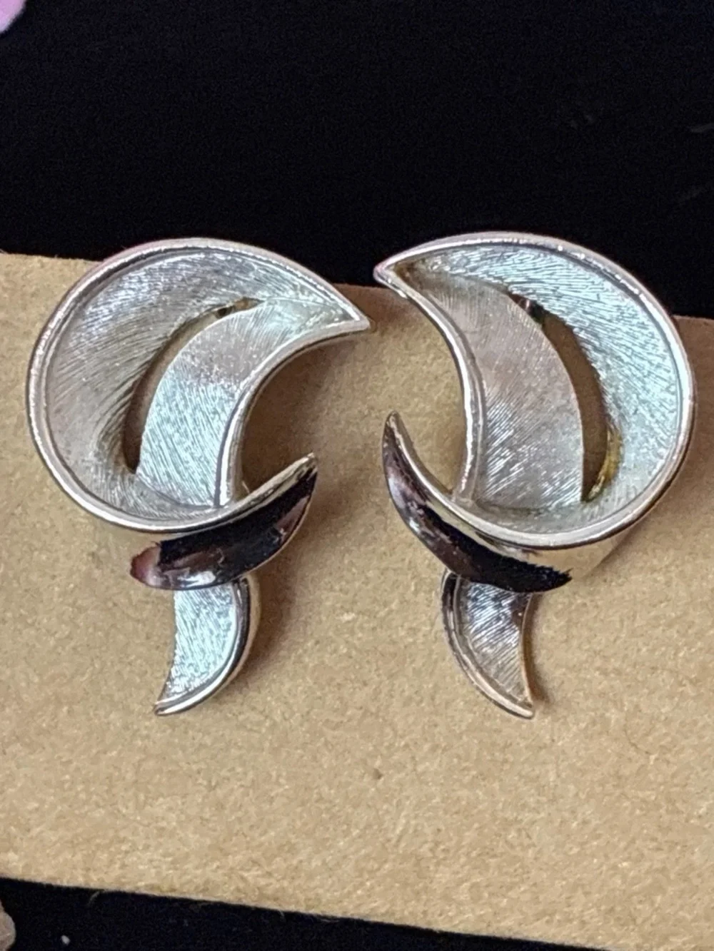Trifari Silver-Tone Curved Crescent Clip-On Earrings